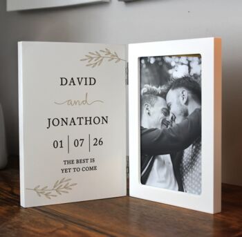 Personalised Couples Wooden Hinged Photo Frame, 3 of 5