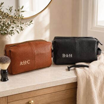 Personalised Leather Effect Men's Wash Bag, 2 of 5