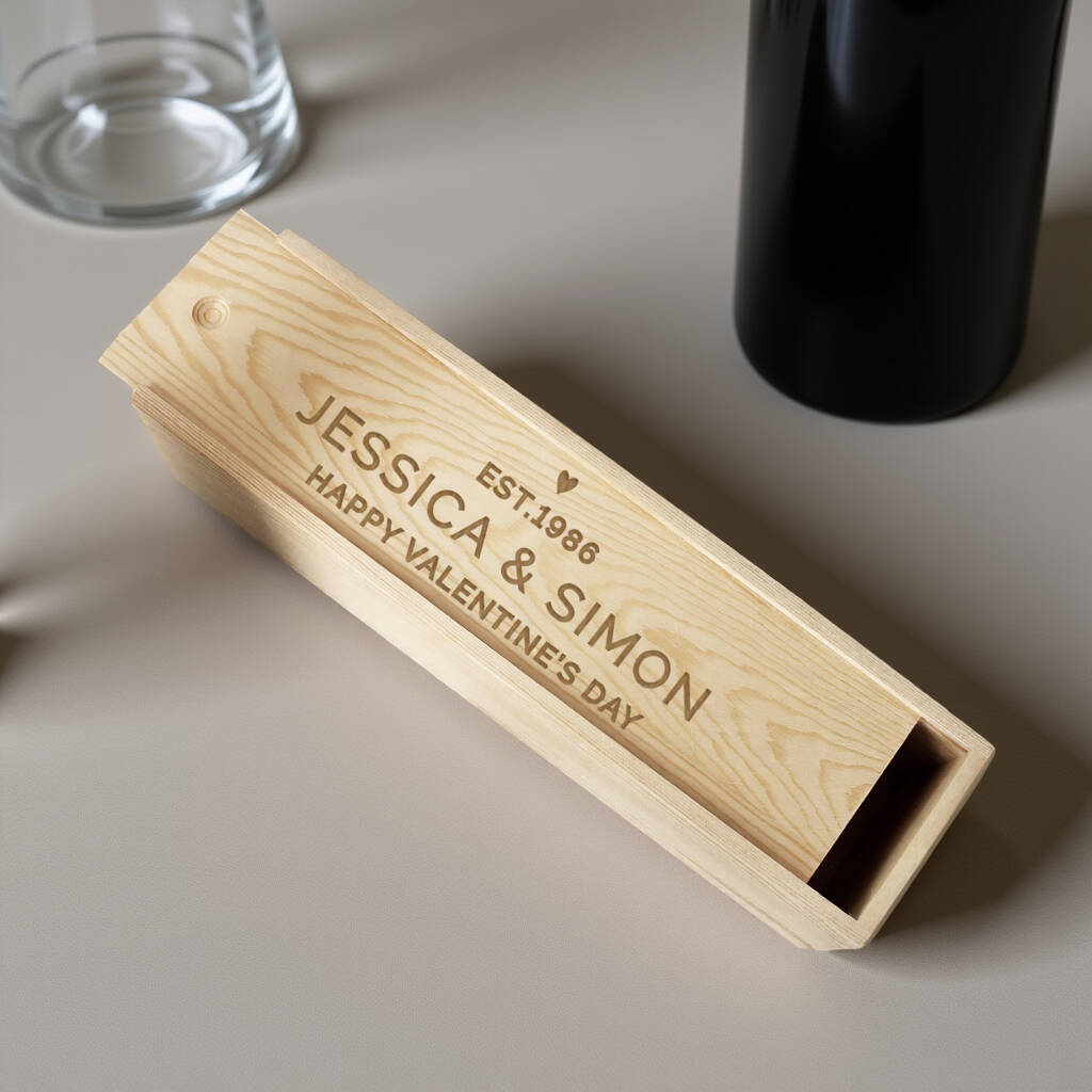 Personalised Love Heart Wooden Wine Bottle Box, 1 of 7