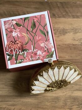 Bristol Fan Shaped Mop Gold White Evening Purse, 3 of 6