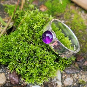 Amethyst Ring In Recycled Silver With A Textured Band, 11 of 12