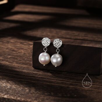 Genuine Pearl And Textured Disks Drop Earrings, 6 of 10