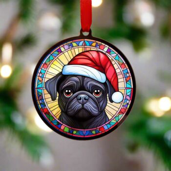 Pug Black In Santa Hat Suncatcher Decoration, 4 of 6