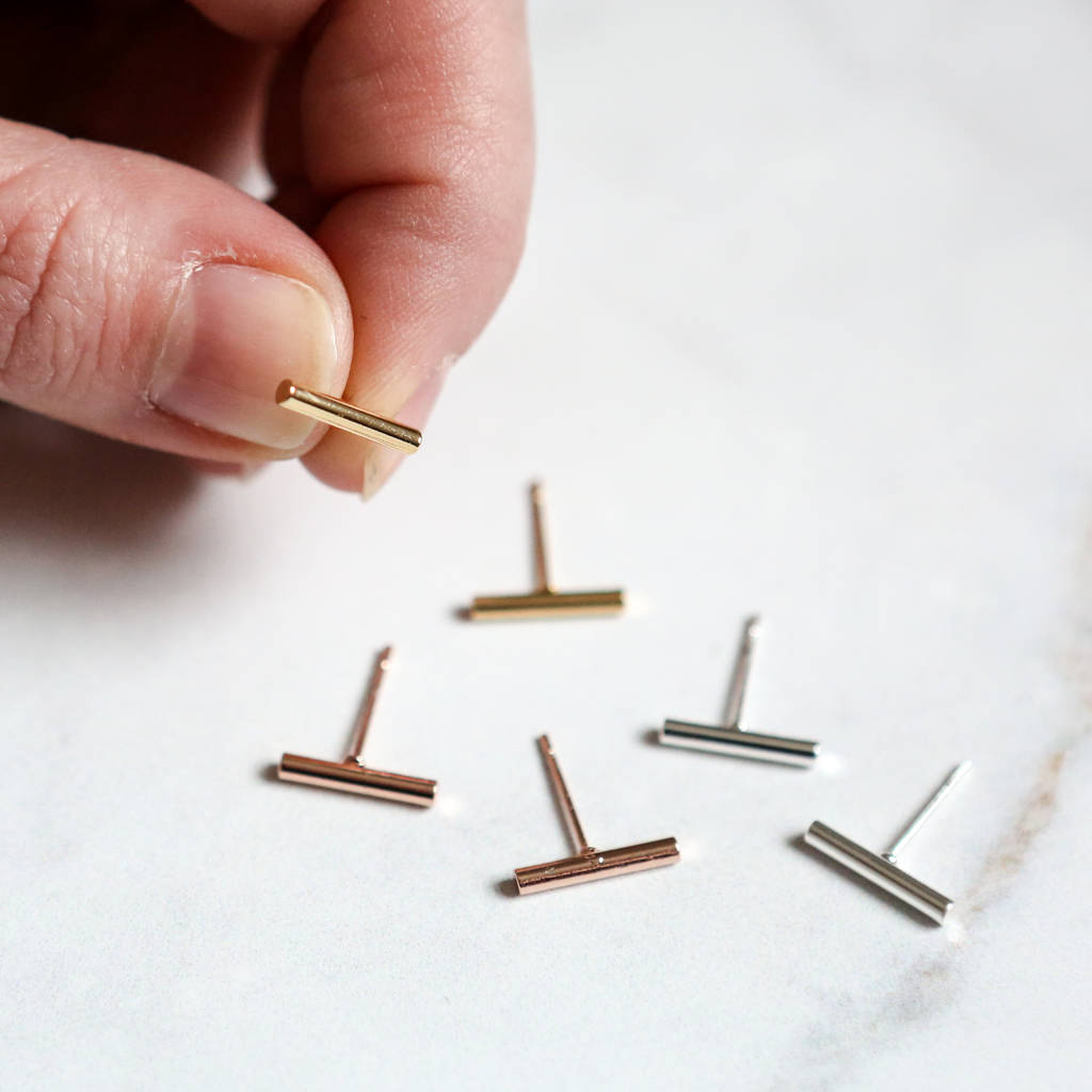 Tiny Simple Bar Stud Earrings By Berylune Notonthehighstreet Tiny Simple Bar Stud Earrings