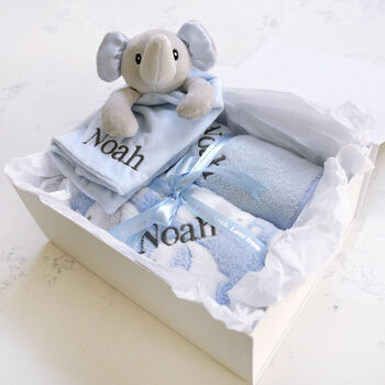 Personalised Blue Elephant Blanket, Comforter And Towel, 2 of 9