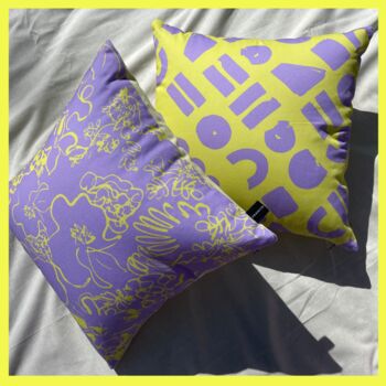 Spring Lilac And Yellow Floral Sketch Cushion, 5 of 9