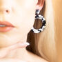 Black And White Tortoise Shell Dangle Hoop Earrings, thumbnail 2 of 5