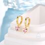 Pink Heart Cz Huggie Hoop In Sterling Silver, thumbnail 4 of 12