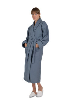 Palermo Grey, Navy, Green Waffle Unisex Dressing Gown, 6 of 12