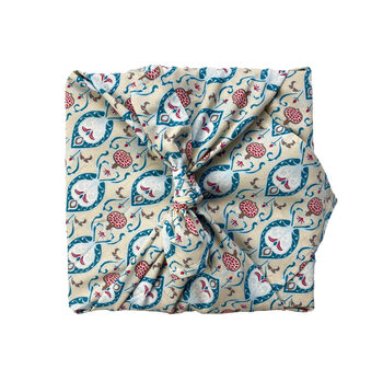 Teal Floral Fabric Gift Wrap Reusable Furoshiki, 2 of 7