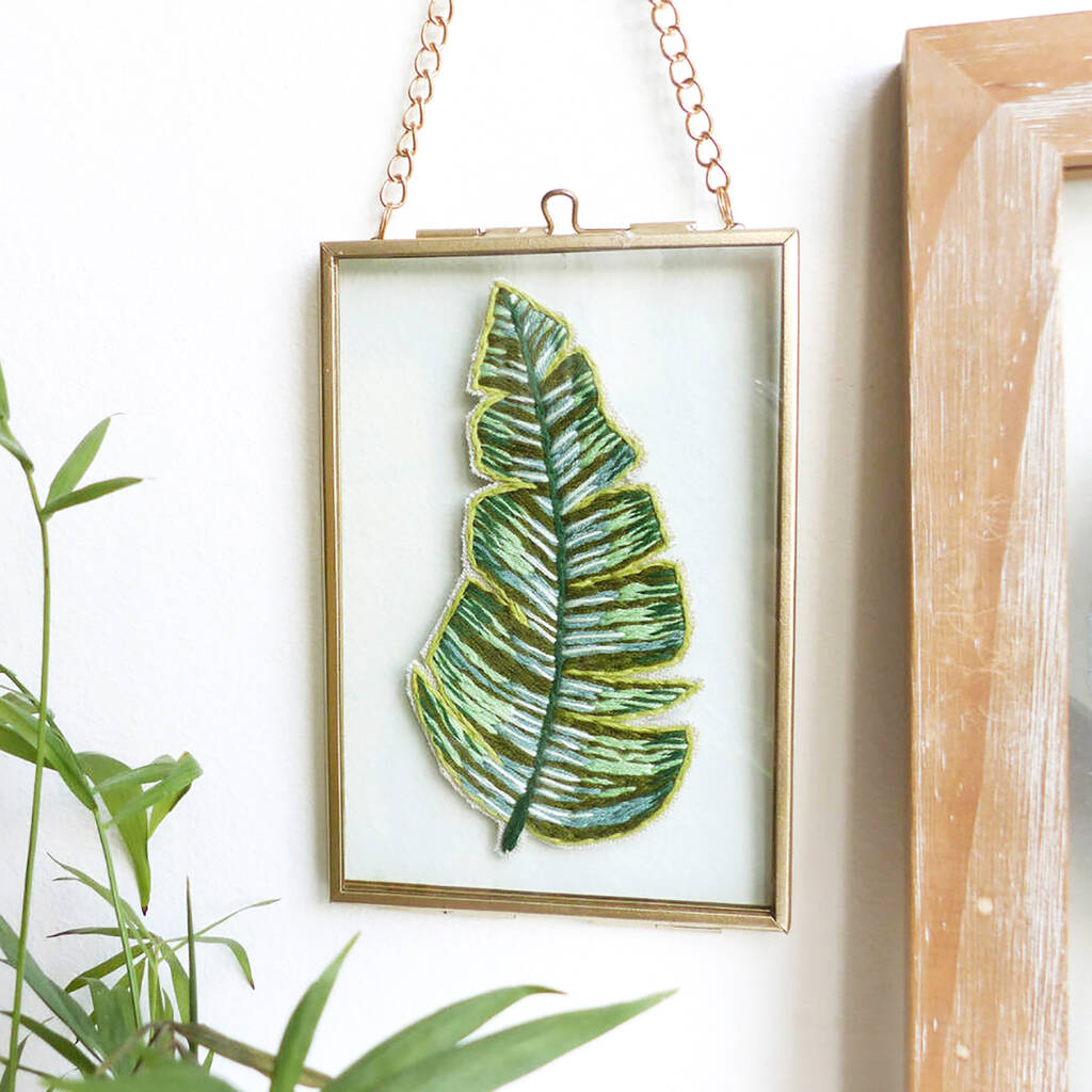 Green Palm Leaf Embroidery Framed Art, 1 of 5