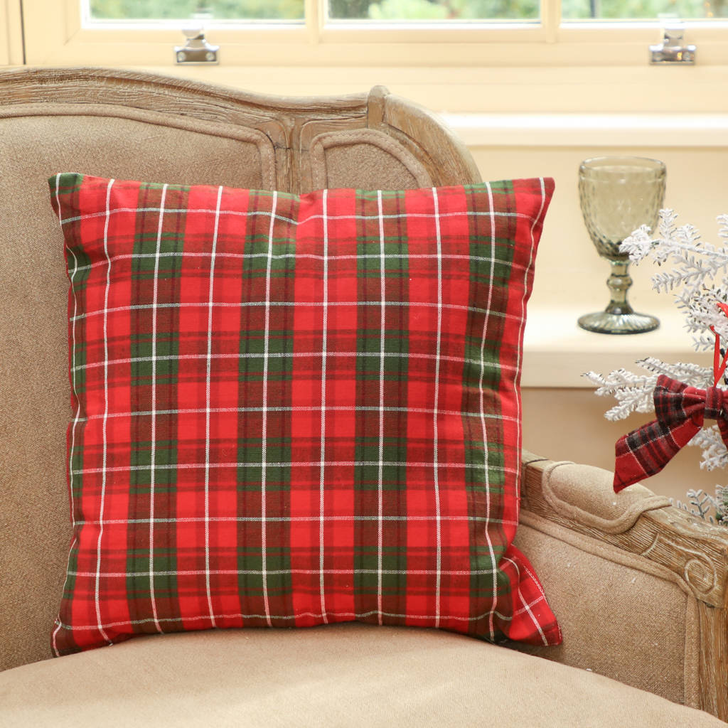 red and green tartan christmas scatter cushion by dibor