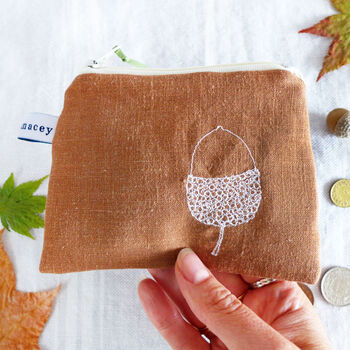 Embroidered Linen Acorn Purse, 2 of 5