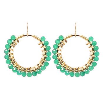 Emerald Green Agate And Gold Plated Handmade Drop Hoop Earrings, 2 of 6