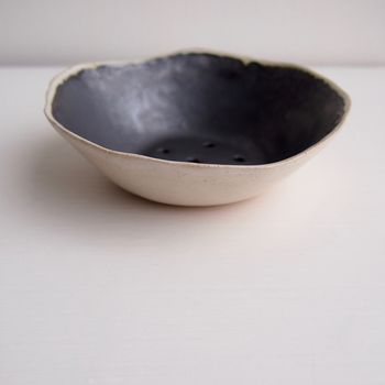 Handmade Mini Ceramic Soap Dish Black + Cream, 3 of 7