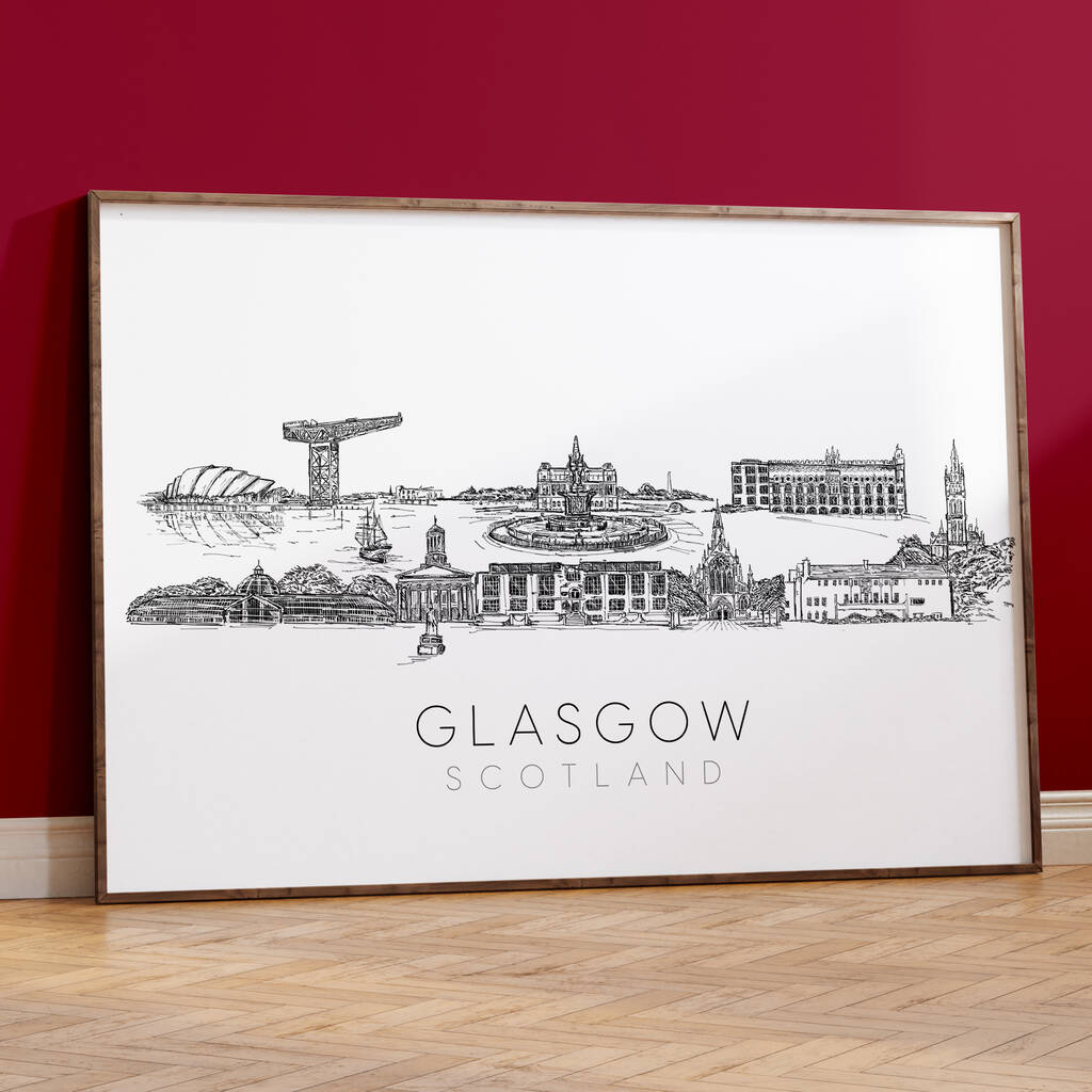 Glasgow Scotland Skyline Black And White Art Print, 1 of 7