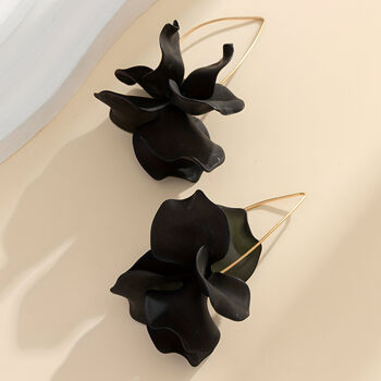 Graceful Black Floral Drop Earrings Gift, 2 of 5