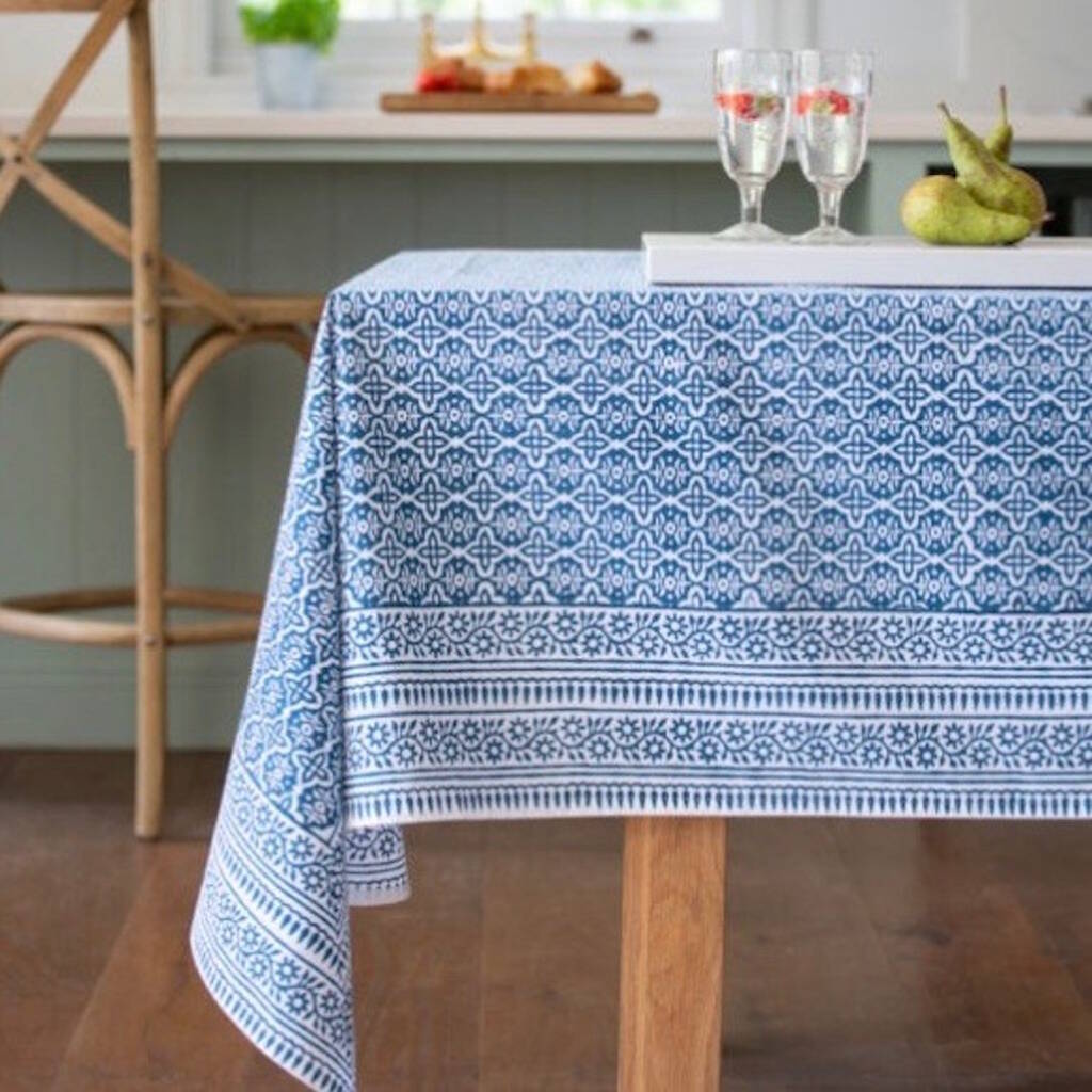Sapphire Cotton Hand Block Printed Tablecloth, 1 of 2