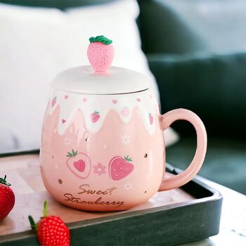 Strawberry Desert And Drink Mug With Lid And Spoon, 3 of 10