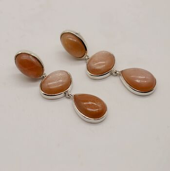Peach Moonstone Silver Drop Earrings, 2 of 6