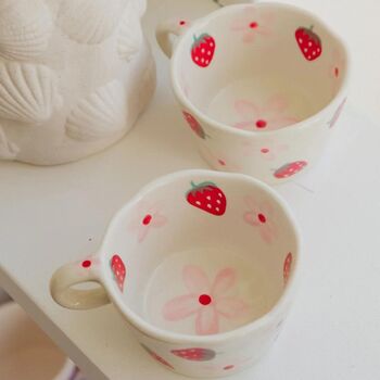 Jackie Irregular Strawberry And Flowers Handpainted Mug, 3 of 4