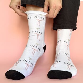 Personalised Simple Bow And Name Socks, 2 of 7