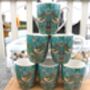 Set Of Six Aspen Mugs In Teal Strawberry Thief Design, thumbnail 1 of 11