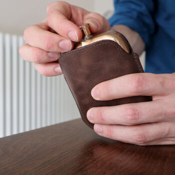 Copper Hip Flask With Vintage Leather Sleeve, 9 of 12