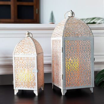 Two Vintage Decorative Candle Lantern Hollow Patterned, 4 of 6