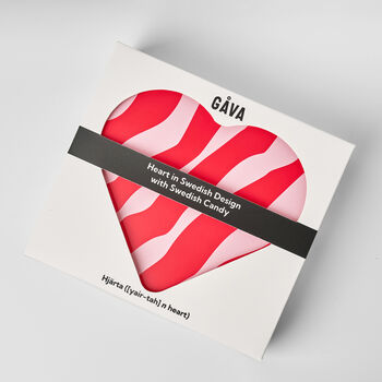 Heart Shaped Tin In Swedish Design Filled With Swedish Candy Kärlek, 3 of 6