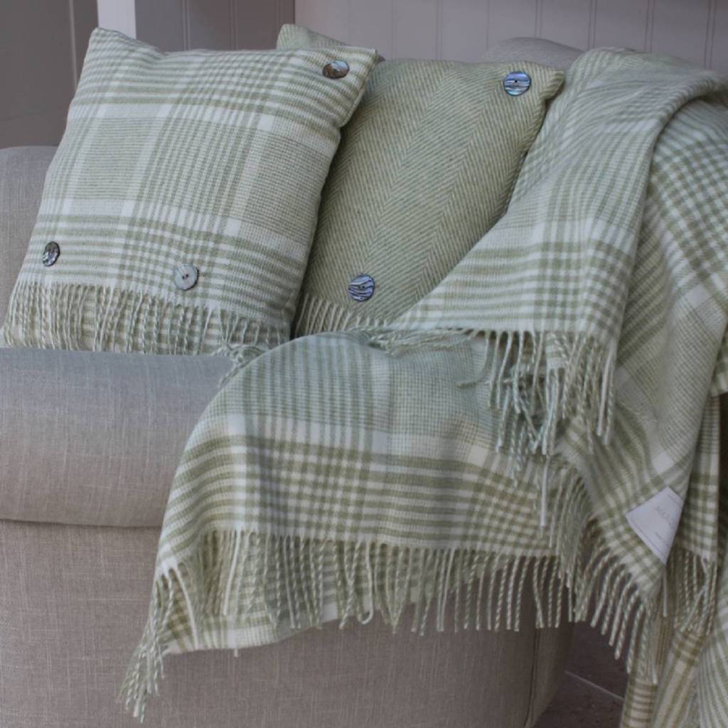 Soft Green Check Merino Lambswool Throw By Marquis & Dawe