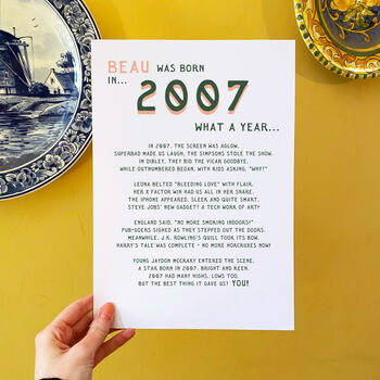 Personalised 18th Birthday Gift Print Poem Of 2007, 2 of 5