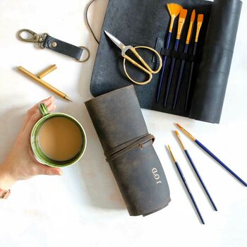 Personalised Buffalo Leather Roll Up Pencil Case, 4 of 9