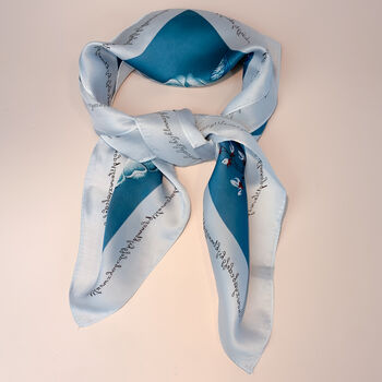 Teal Floral Print Silky Scarf, 3 of 4