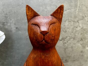 32cm Handcarved Lotus Yoga Cat Wooden Ornament Decor, 3 of 12