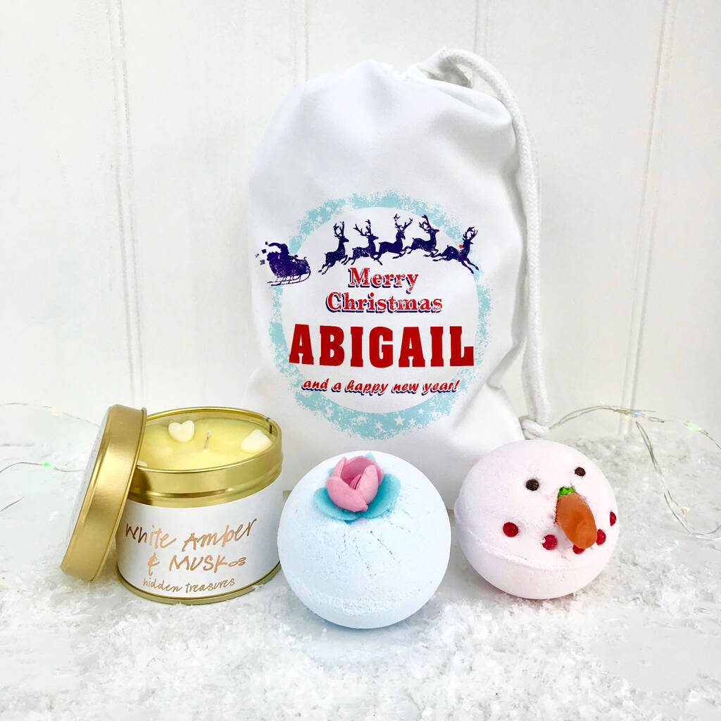Christmas Personalised Bath Bomb And Candle Set, 1 of 3