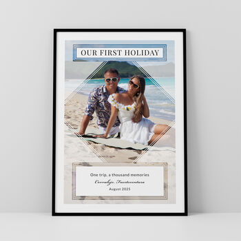 Our First Holiday Couples Photo Print Personalised Dating Gift, 3 of 5