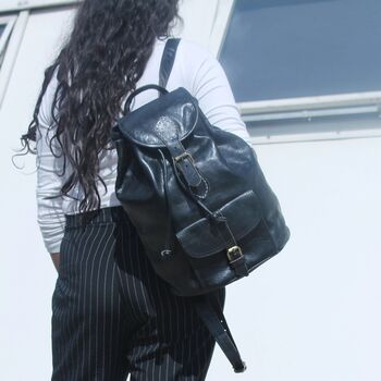 Drawstring Leather Backpack Black Sac A Do, 3 of 4