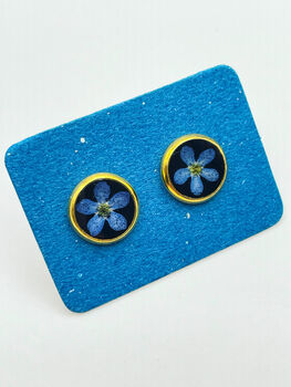 Forgetmenot Flowers Stud Earrings Gold Or Silver 6mm Or 10mm Black, 2 of 11