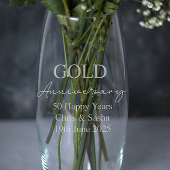 Personalised Glass Bullet Vase – 50th Golden Anniversary Gift, 3 of 3