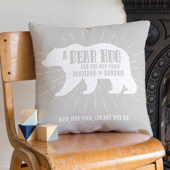 'A Bear Hug From' Personalised Locations Cushion, 3 of 9