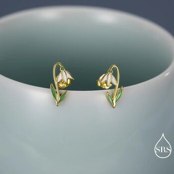 Sterling Silver Delicate Snowdrop Flower Stud Earrings With Enamel, 6 of 12