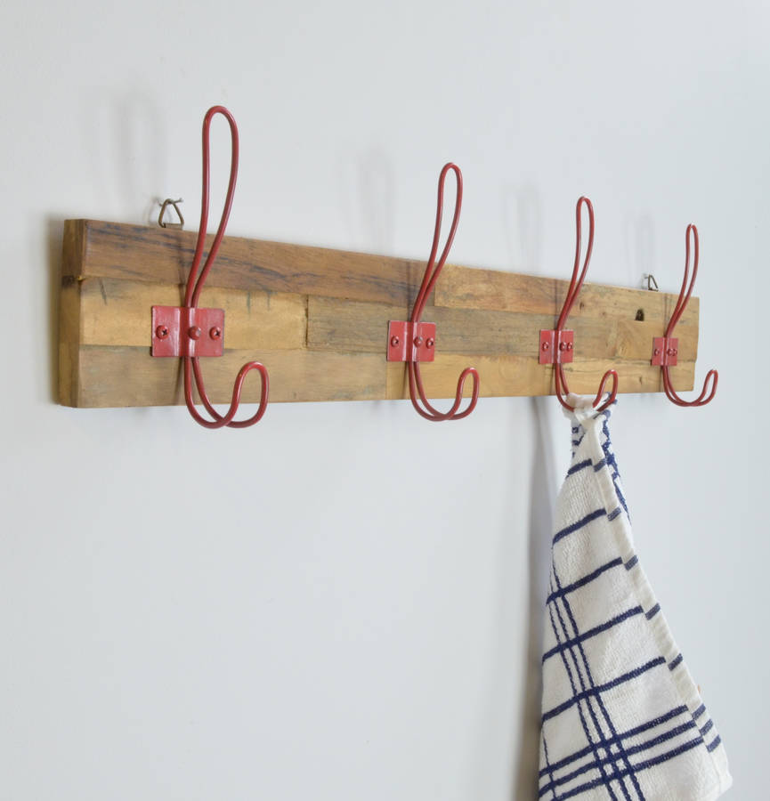 Industrial Vintage Four Hook Wall Rack Red By The Orchard