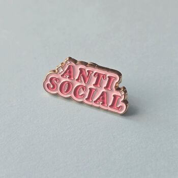 Antisocial Pink Enamel Pin Badge, 2 of 4