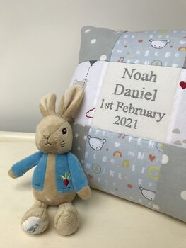 Baby Bear Patchwork Name Cushion, 2 of 5