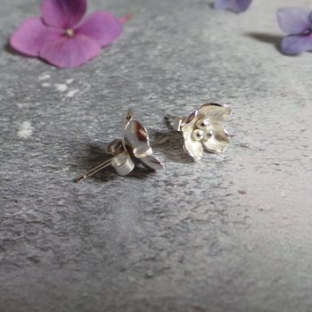 Handmade Hydrangea Flower Silver Stud Earrings, 2 of 5