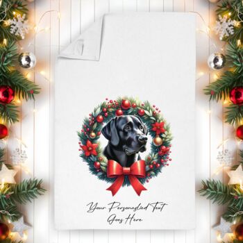 Personalised Dog Christmas Wreath Tea Towel, 7 of 12