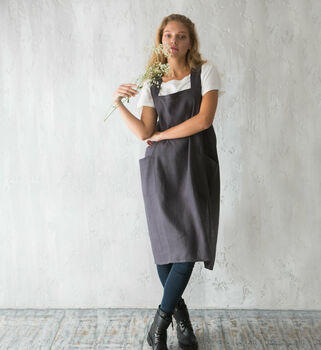 Teal Linen Pinafore Apron, 4 of 12