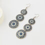 Navy Blue Triple Disc Drop Boho Earrings, thumbnail 1 of 3