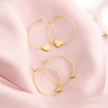 Tiny Gold Plated Heart Hoop Earrings, 3 of 8